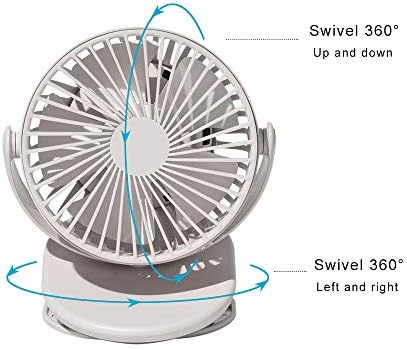 Drimran Pille Çalışan Klipsli Fan, 360 Derece Dönebilen Şarj Edilebilir Taşınabilir Bebek Arabası Fanı, 3 Hız Sessiz Küçük Masa Fanı