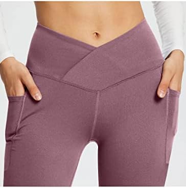 LAOARA kadın Yoga cepli pantolon V Crossover Yüksek Belli Flare Tayt Çan Alt egzersiz pantolonları