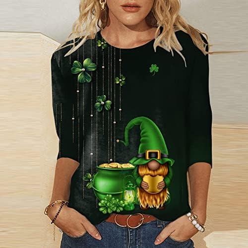 KCJGİKPOK Womens St Patrick Günü 3/4 Kollu Yaz T Gömlek Tops, şanslı Yeşil Shamrocks Baskı Yuvarlak Boyun Yaz Bluz