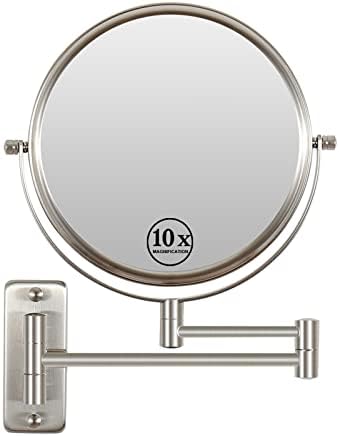 Makyaj Aynası Aydınlatmalı Duvara Montaj,Banyo için 1X 10X HD Büyüteçli Ayna, Çift Taraflı Tıraş Aynası, 360° Döner, Yüksekliği Ayarlanabilir
