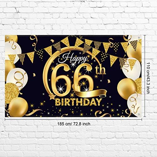66th Doğum Günü Partisi Dekorasyon, ekstra Büyük Kumaş Siyah Altın İşareti Posteri 66th Yıldönümü fotoğraf kabini Zemin Arka Plan Afiş,