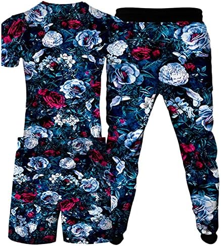 URVİP Erkek 3 ADET Yaprak Çiçek Baskılı Romper T-Shirt ve Örgü Şort Pantolon Takım Elbise Seti Spor pantolon Eşofman