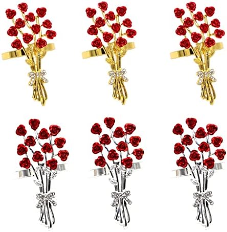 LUKEO 6 Adet Gül Çiçek Peçete Halkaları İnci Çiçek Peçete Tutucu Yüzükler Akşam Yemeği Partileri Düğün için (Renk: Siyah, Boyut: 1)