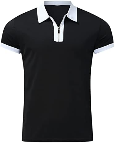 Yaka Temel T Shirt Erkek Rahat Fermuar Turn-Aşağı Yaka iş tişörtü Bluz Katı Kısa Kollu Üstleri Düğme Aşağı Gömlek