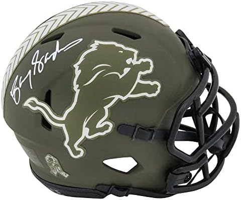 Barry Sanders, Riddell Speed Mini Kaskına Hizmet Etmek için Detroit Lions Selamını İmzaladı - İmzalı NFL Mini Kaskları