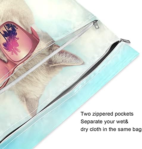 ZZXXB Kedi Mavi Gökyüzü Su Geçirmez Islak Çanta Kullanımlık Bez Bebek Bezi Islak Kuru fermuarlı çanta Cep Seyahat Plaj Havuzu Spor