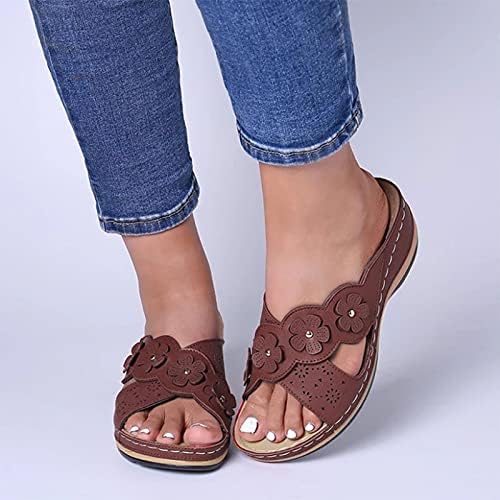 Nulairt Sandalet Kadınlar için Şık, kadın 2021 Burnu açık Slayt düz ayakkabı Yaz Rahat Nefes Terlik Flip Flop