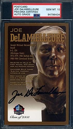 Joe DeLamielleure Mücevher Nane 10 PSA DNA İmzalı HOF Bronz Büstü Kartpostal İmza-NFL Kesim İmzaları