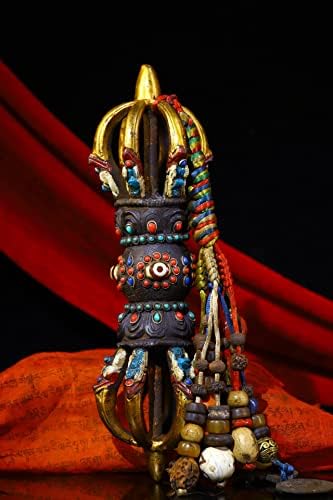 9 Tibet Tapınak Koleksiyonu Eski Bronz İzleme Mozaik Mücevher Dokuz Hisse Vajra Kolye Budist Artefakt Süsler Şehir Evi Şeytan Çıkarma