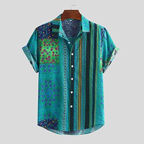 GDJGTA Bluz Renkli Yaz erkek gömleği Kısa Kollu Gevşek Şerit Düğmeler Casual erkek Bluz Erkek T Shirt