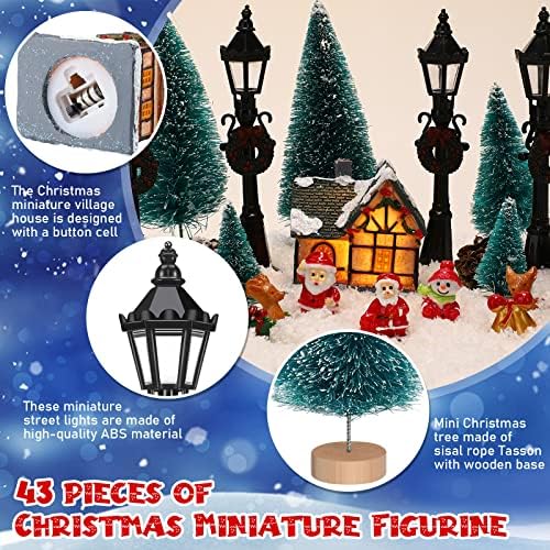 43 Adet Noel Köyü Setleri Minyatür Süsler Reçine Minyatür Bahçe Dollhouse Mini Sokak Lambası Modelleri Ahşap Tabanlı Küçük Çam Ağacı