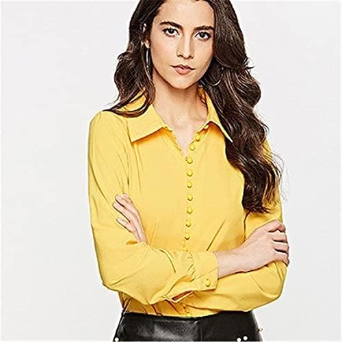 Andongnywell kadın Casual Yaka Uzun Kollu Düzensiz Düz Renk V Yaka Göğüslü Düğme T-Shirt Tunik Bluz