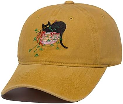 Kediler ve bitkiler baba şapka işlemeli at kuyruğu beyzbol şapkası düşük profilli Vintage ayarlanabilir Unisex yıkanmış