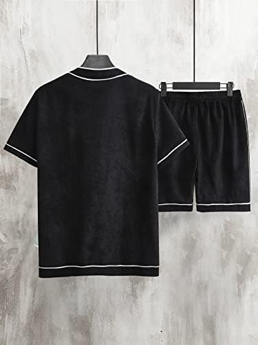 OSHHO İki Parçalı Kıyafetler Erkekler için Erkekler Mektup Grafik Kontrast Boru Gömlek ve Şort (Renk: Siyah, Boyut: XX-Large)