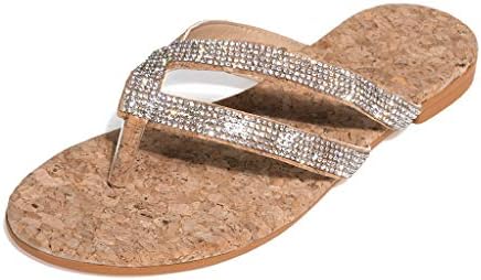 hengfeny Flip Flop Sandalet Kadınlar için, Bayan Rahat Kristal Düz Yaz Sandalet Terlik Rahat Plaj Roma Sandalet Ayakkabı
