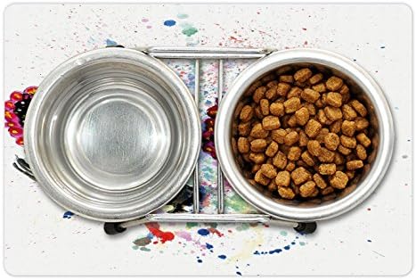 Gıda ve Su için Ambesonne Şeker Kafatası Pet Mat, Ürkütücü Büyük Gözler Kedi Yüz Kız Portre Tören Kutlama Baskı, Köpekler ve Kediler