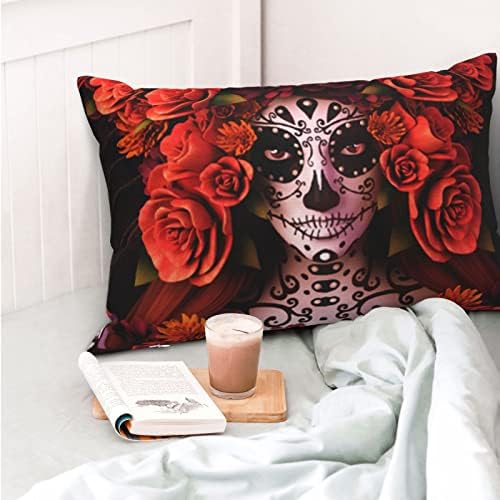 Yatak Yastık Koruyucu Fermuarlı Şeker-Kafatası-Güller-Cadılar Bayramı Yumuşak Yastık Kılıfı 20x30 İnç