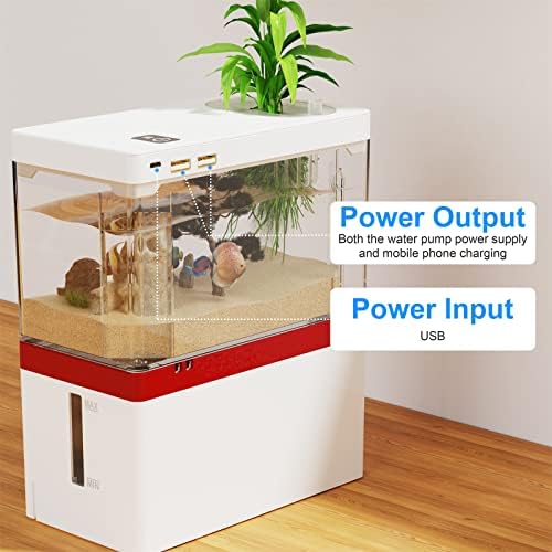 Filtre ve led ışık ile Insputer Mini balık tankı 1 galon Betta akvaryum Tropikal tatlı su Telefon ve ped tutucu hidroponik bitkiler