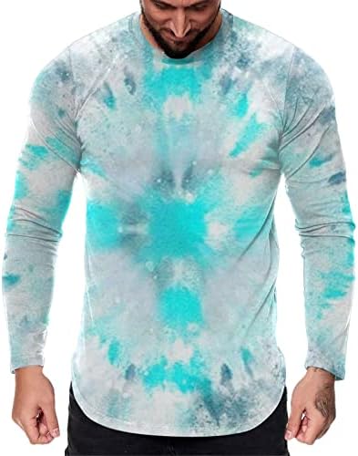 ZDDO Uzun Kollu T-Shirt Mens, Sokak Kravat Boya Baskı Egzersiz Kas Tee Tops Wrap Hem Rahat Spor Spor T Shirt
