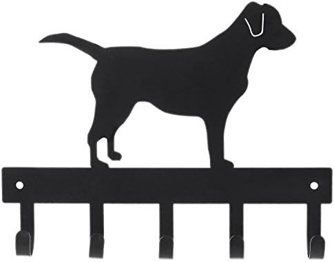 MyGift Duvara Monte anahtarlık Organizatör ve Asılı Köpek Tasma Tutucu Duvar 5 Kanca ve Siyah Metal Labrador Siluet