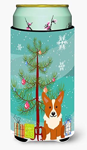 Caroline's Treasures BB4225TBC Merry Christmas Ağacı Corgi Uzun Boy Hugger, Can Soğutucu Kol Hugger Makinede Yıkanabilir İçecek Kol