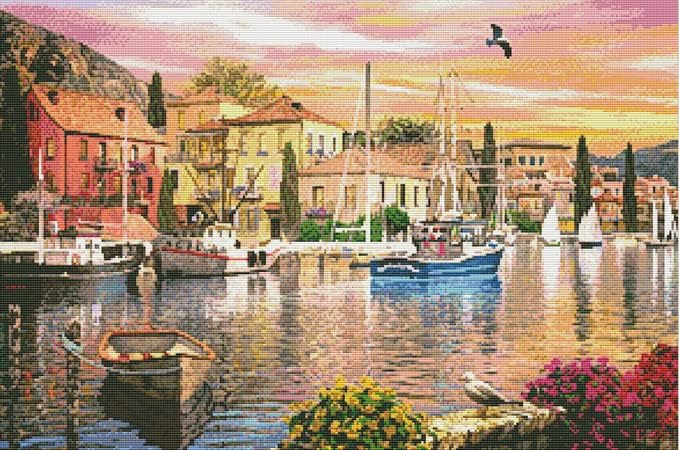 Özel Krafts Dominic Davison Sanat ~ Manzara ~ 20623 Liman Gün Batımı Sayılan Çapraz Dikiş Desen Kitapçık