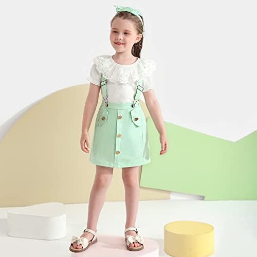 Toddler Güz Kıyafetler Kızlar için Fırfır Uzun Kollu Nervürlü tişört Üst + Askı Etek + Kafa Bandı 3 Adet Kış Giysileri Seti 1-5T