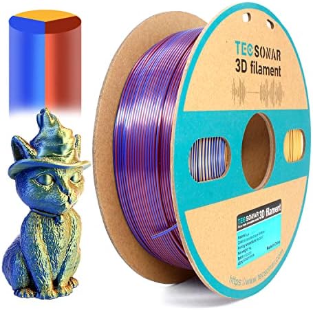 TECSONAR Renkli PLA Filament 1.75 mm 1 kg, 4 Rolls / Paket, İpek Mavi Yeşil, İpek Mavi Gül Kırmızı, İpek Altın Bakır Mavi, ipek Mor