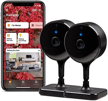 Eve Cam 2 Pack - Güvenli İç Mekan Wi-Fi Kamera, 1080p, Apple HomeKit ile %100 gizlilik Güvenli Video, iPhone/iPad/Apple Watch bildirimleri,