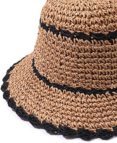 boderier Hasır Şapkalar Kadınlar için Renk Trim Saman Kova güneş geniş disk şapka Hasır plaj şapkası Packable Yaz Tatil Aksesuarları