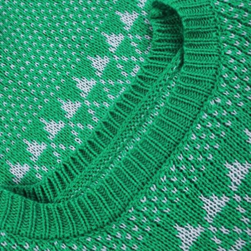Çirkin noel kazağı Kadınlar için Noel Ekip Boyun Geometrik Desen Noel Düz Renk Örgü Kazak