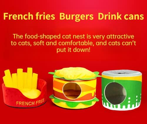 SSDHUA Kedi Yuva Burger Patates Kızartması Şekli Kedi Evi Çıkarılabilir ve kolay Temizlenebilir Kedi çekyat Dönüştürülebilir Şekil