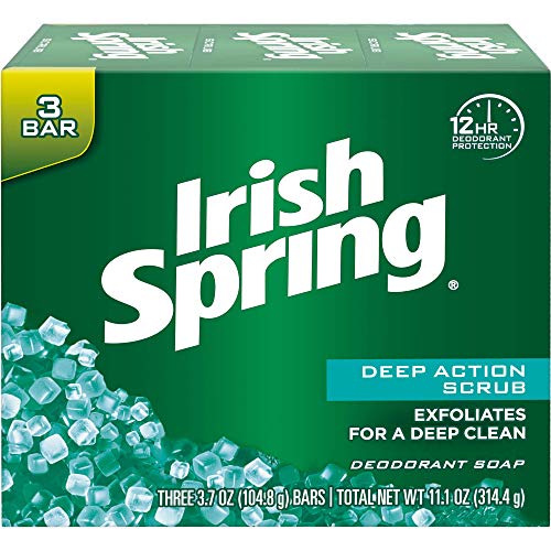Irish Spring Deep Action Scrub Deodorant Sabun, 3,7 Ons, her biri 3 Bar (2'li Değer Paketi)