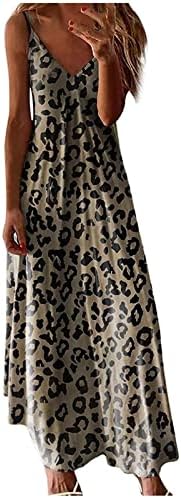 lczıwo Bayan Günlük elbiseler 2023 Yaz Moda Spagetti Kayışı Çiçek Baskı V Boyun Kolsuz Gevşek Dökümlü Maxi Elbise