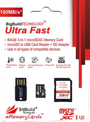 BigBuild Teknolojisi 64 GB Ultra Hızlı 100 mb/s U3 microSDXC Hafıza Kartısamsung Galaxy Tab için SM-T380, SM-T385, SM-T395, SM-T377W,