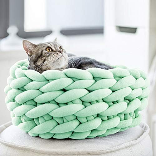 Şanslı Monet Pamuk Örme Pet Yatak Sepeti Sıcak Dokuma Kedi Yuva Rahat Kucaklayıcı Köpekler ve Kediler için (11.8, nane Yeşili)